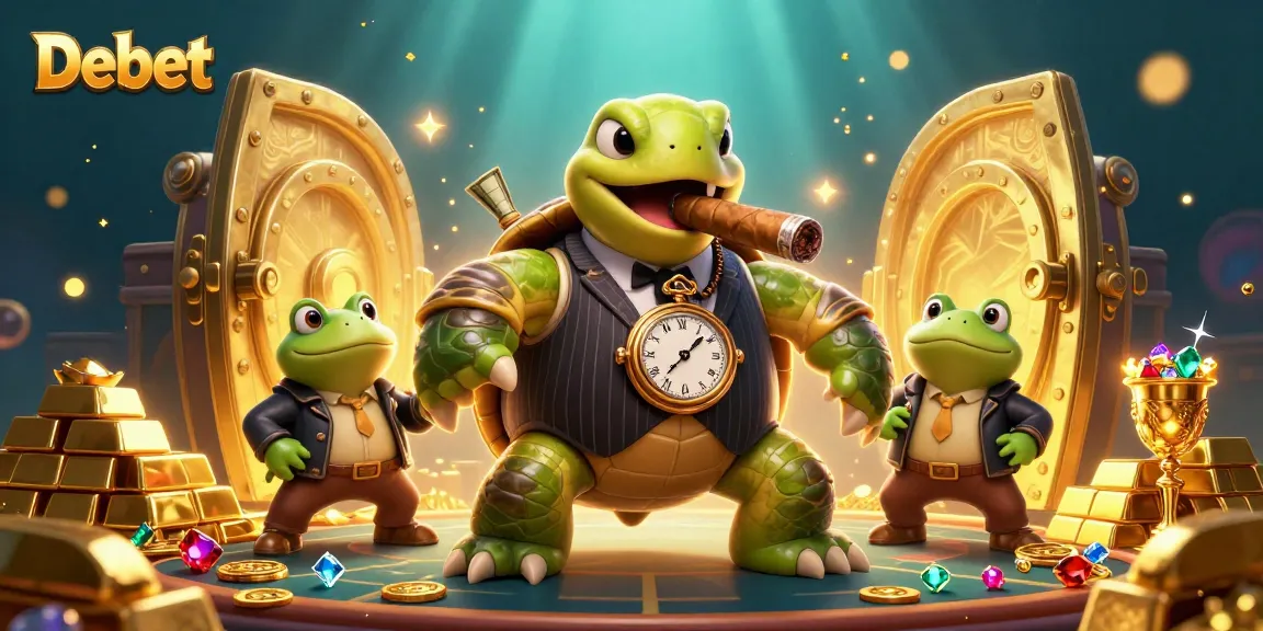 Experience the thrill of Debet with a massive snapping turtle mobster on a dazzling casino floor.