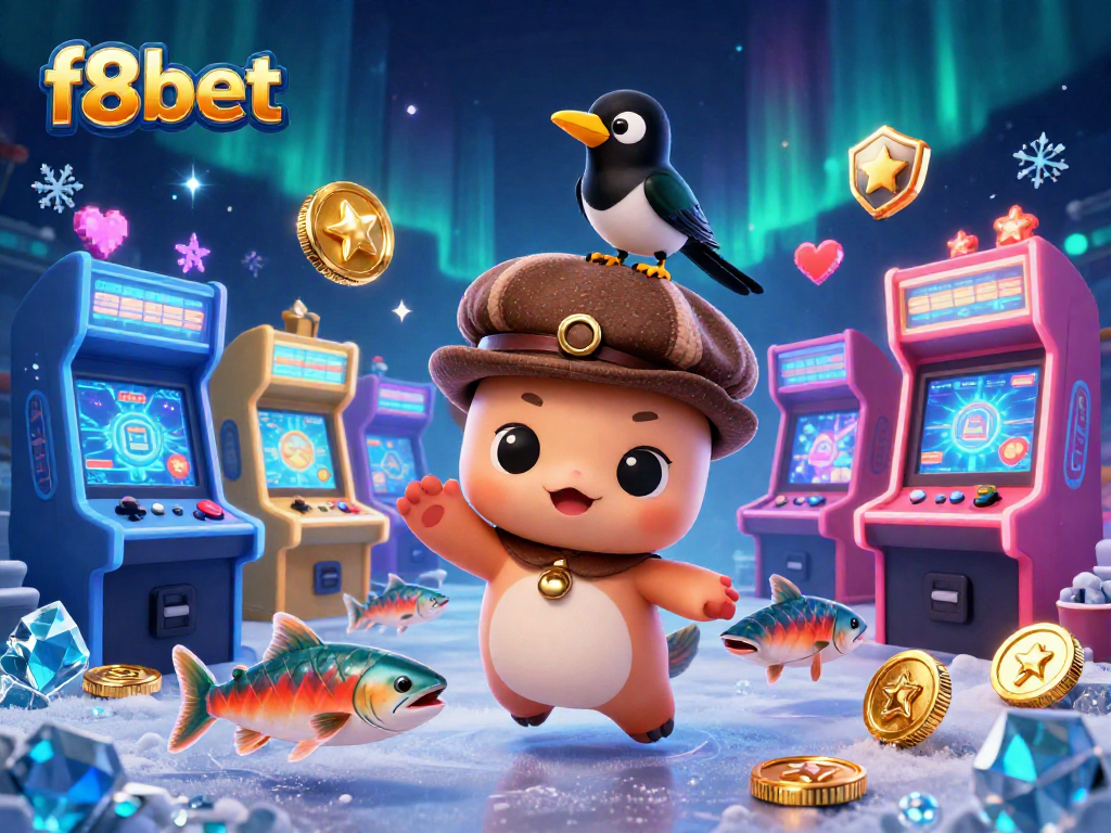 Experience thrilling wins at f8bet with vibrant characters and colorful casino elements in a dynamic scene.