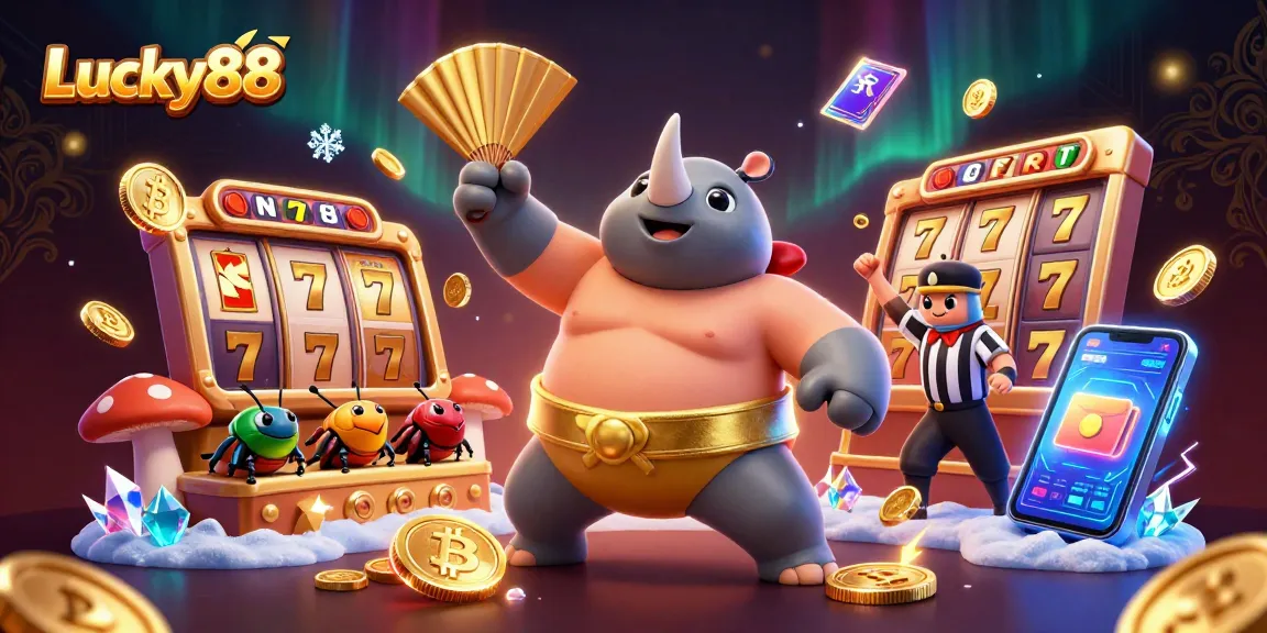 Experience Lucky88 with vibrant slot action, as a beetle sumo champion sends coins flying!