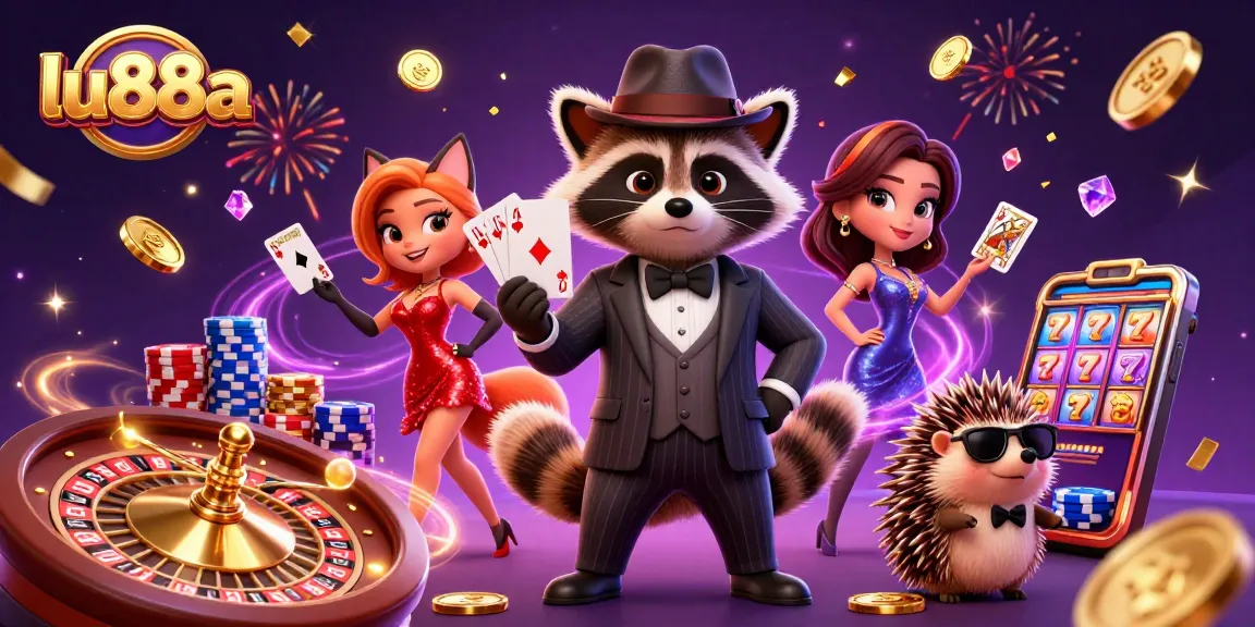 Experience thrilling wins at lu88a with vibrant casino characters, rich game elements, and joyful celebration.