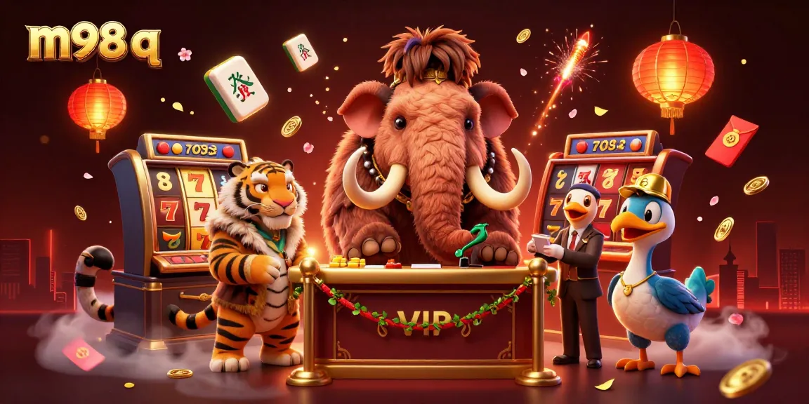 m98 q showcases a lively 3D casino scene with animated characters and vibrant gambling elements.