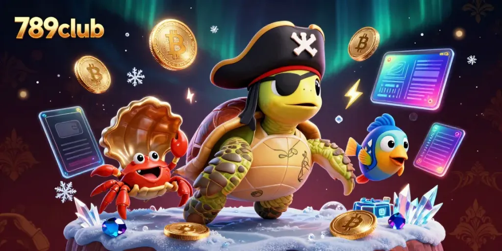 Engage with thrilling games at 789club featuring characters like a pirate turtle and vibrant crypto elements.
