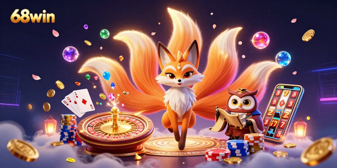 Experience thrilling gameplay dynamics with vibrant 68win illustration featuring magical characters and casino elements.