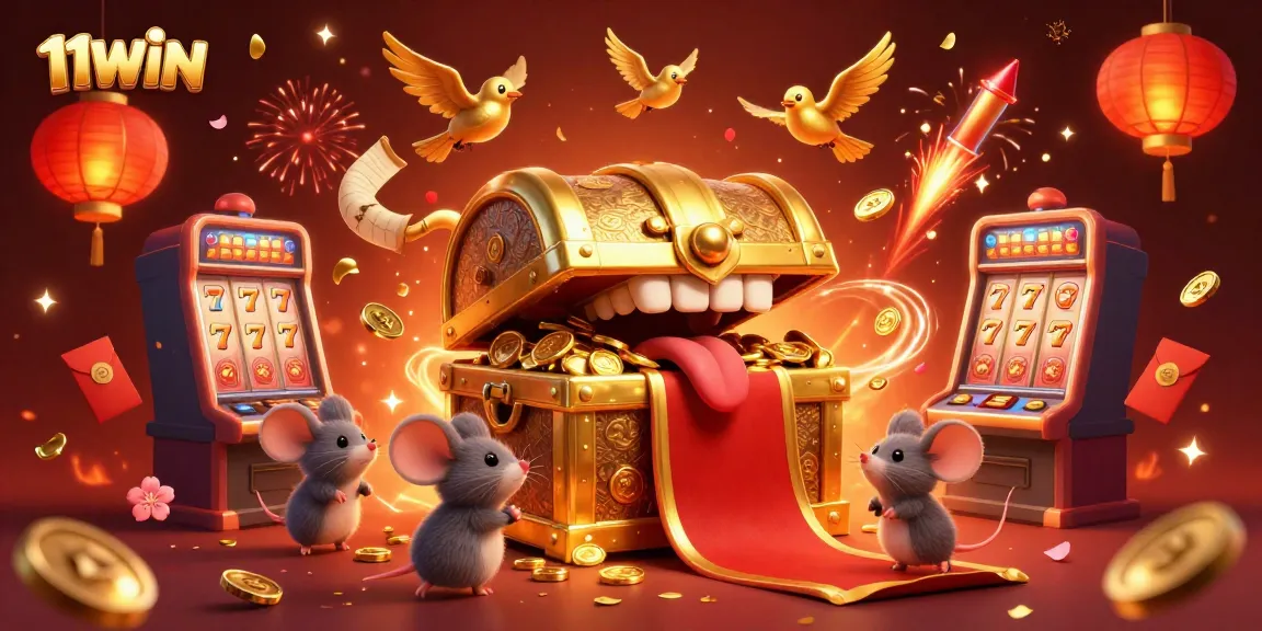 Engage with thrilling gaming adventures at 11WIN, featuring slot machines and festive decorations.