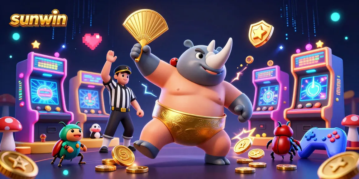 Experience thrilling gameplay at sunwin with a dynamic illustration of a sumo champion releasing golden coins.