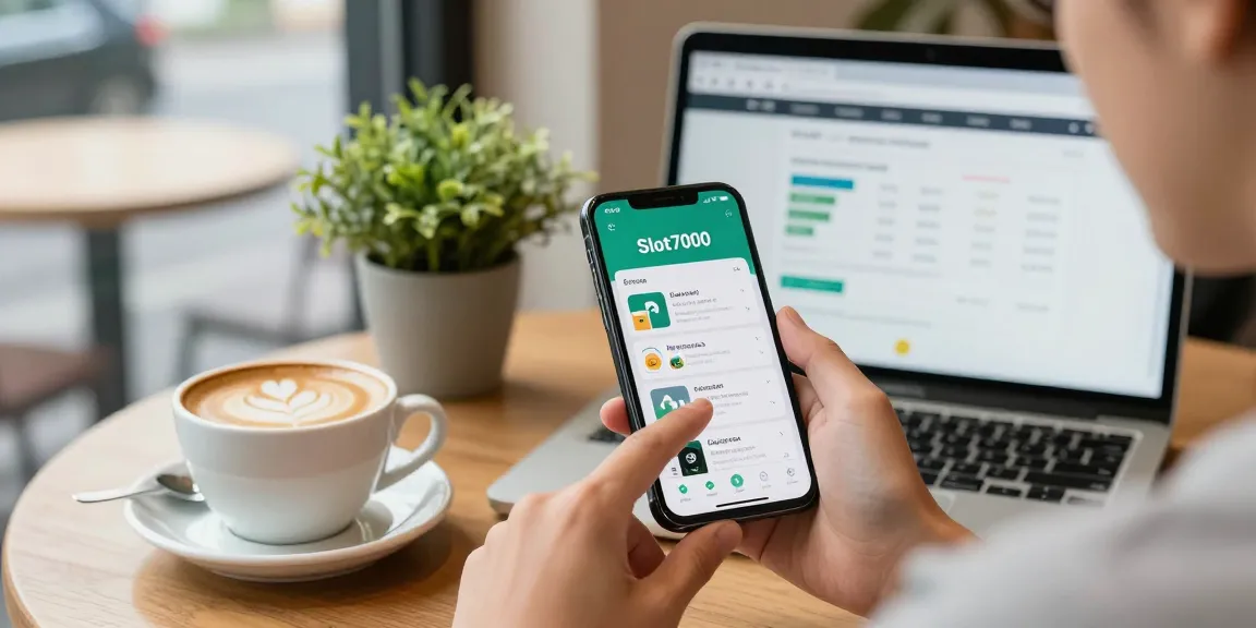 Effortless login on Slot7000 mobile app in a vibrant café setting.
